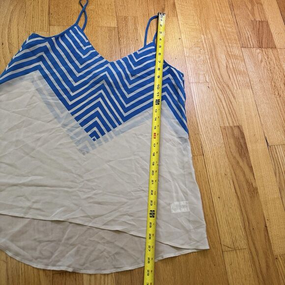French Connection Silk Chevron V-neck Spaghetti Tank Top Coastal Resort Sz 8 - Picture 9 of 10